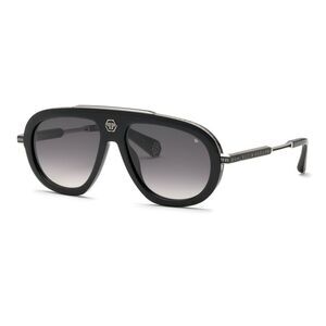 Philipp Plein Sunglasses Aviator Full Rim, Black Frame and Grey Gradient Lens